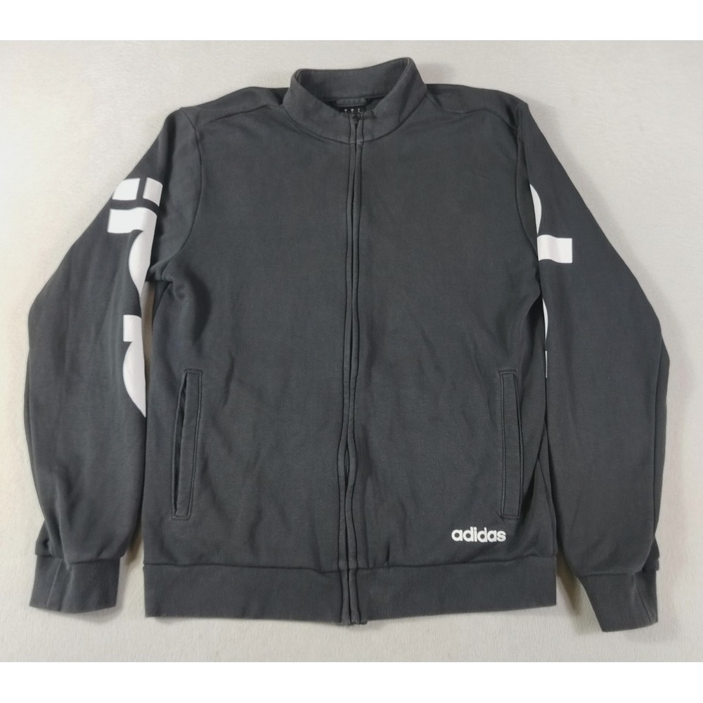Adidas Track Jacket Mens Medium Black Full Zip Logo Sleeve French Terry Athletic